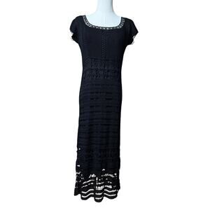 Krochetta by papillon Vintage 90s Black Crocheted Maxi Dress Size M Lined